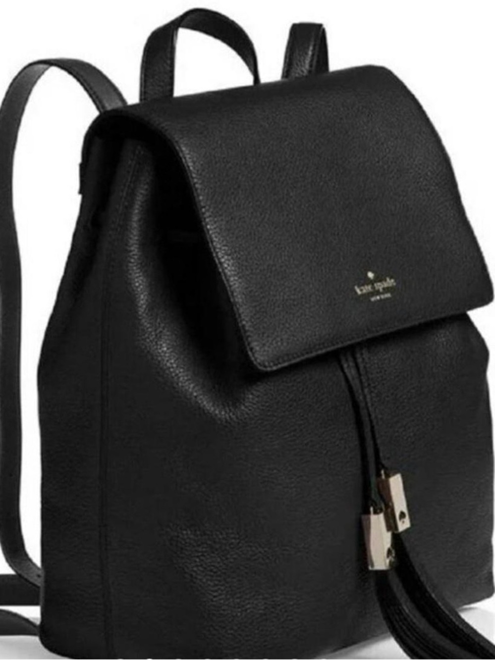 kate spade Black Pebbled Leather Drawstring Backpack Purse